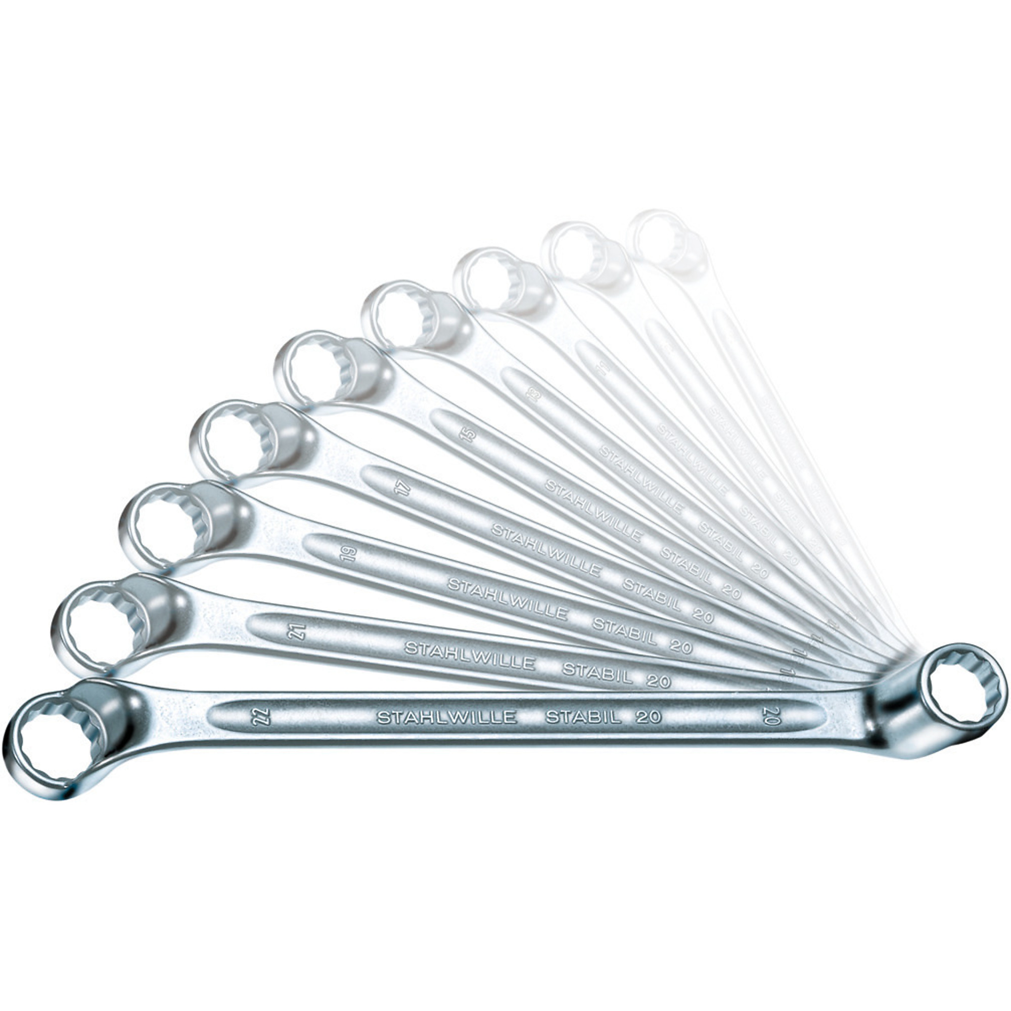 Stahlwille Double-End Box Wrench Set — Metric, 6mm x 7mm to 30mm x 32mm, 10 Pcs, Durable, Slim Design, Model# 20